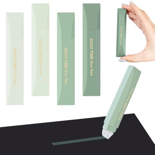 Temiary 4 Pack Double Sided Tape Pen, 16.4 Ft x 0.24 Inch Scrapbook Tape Roller for Crafts, Aesthetic Adhesive Glue Tape Pens for Scrapbooking School Office Journaling Supplies (Green)