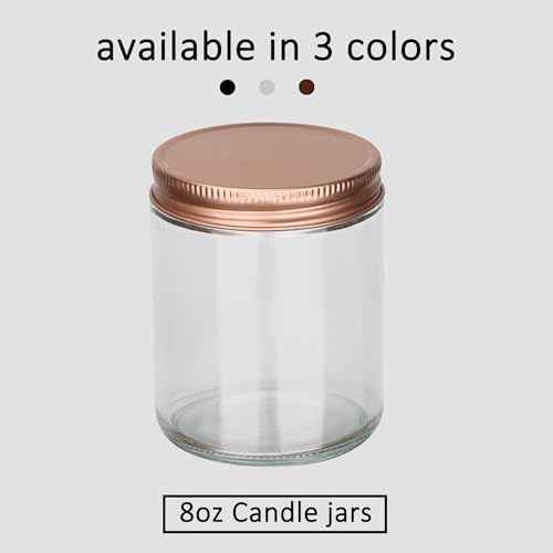 MILIVIXAY 20 Pack 8 OZ Thick Glass Clear Candle Jars with Rose Gold Lids-Bulk Empty Candle Jars for Making Candles-Canning Jar for Spice, Liquid, Sample- Dishwasher Safe.