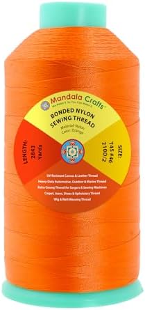 Mandala Crafts Size 46 210D T45 Orange Bonded Nylon Thread, 2843 YDs