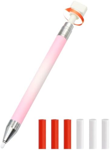 ZYNERY Diamond Art Pen, Diamond Painting Pens Refillable, Glue Clay Pens for Rhinestones, Gem Art Rhinestone Picker Tool for 5D Gem Painting Includes 6 Glue Clay Refills (Pink-White)