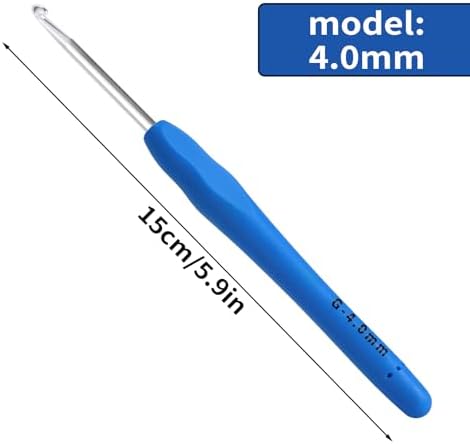 4mm Crochet Hook, Ergonomic Crochet Hook, Smooth and Extra Long  Knitting Needles, with Soft Rubber Ergonomic Handle and Aluminum Tip, Perfect Beginner and Arthritic Crochet Hooks (4 mm)