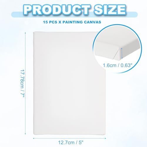 PATIKIL Painting Canvas, 15 Pack 5x7 Blank Cotton Canvas Drawing Board Acrylic Oil Paint Set Art Supplies for Watercolor Oil Acrylic Gouache Tempera
