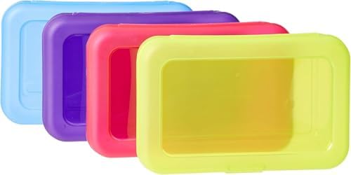 Amazon Basics 4-Pack Large Pencil Cases, Storage Organizer, Durable Plastic School Supply Box, Multi-Color Student Organization for Office, College & Classroom Supplies