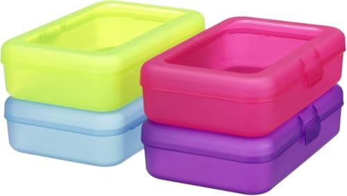 Amazon Basics 4-Pack Large Pencil Cases, Storage Organizer, Durable Plastic School Supply Box, Multi-Color Student Organization for Office, College & Classroom Supplies