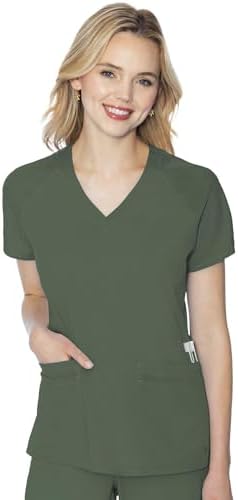 Med Couture Touch Scrub Top for Women Raglan Sleeve 6 Pockets Modern Fit