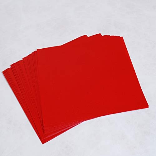[Taro's Origami Studio] Standard 6 Inch One Sided Single Colors (Red) 50 Sheets (All Same Color) Square Easy Fold Premium Japanese Paper for Beginner
