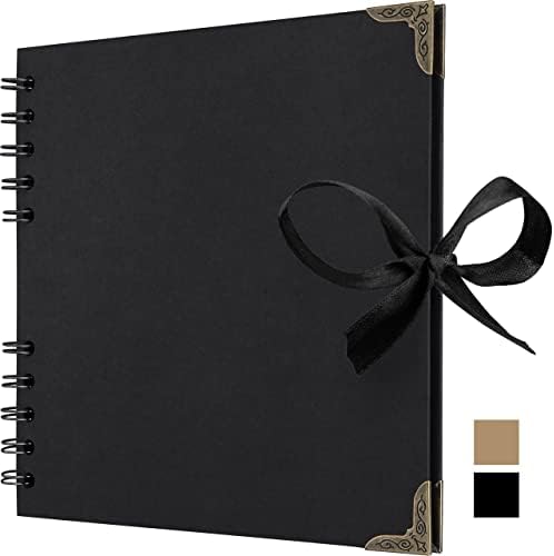 Scrapbook Album, 36 Pages, 7 x 7 Inch, Black Photo Album, Scrap Book | Hardcover with Thick 250 GSM Kraft Paper, Ideal for Your Scrapbooking Albums, Art & Craft Projects (Black, 7 x 7 Inch)