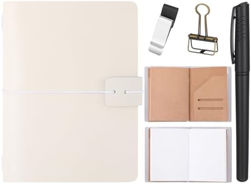 Thenshop Leather Travel Notebook 3 Inserts,White,Passport Size