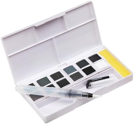 Derwent Tinted Charcoal Paint Pan Set, 12 Paints, Professional Quality, Water Soluble, Blendable, Portable, Includes Palettes, Mini Waterbrush & Cleaning Sponge (2305872)