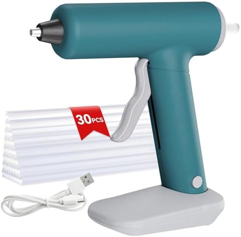 Cordless Hot Glue Gun Fast Heating Glue Gun and 30pcs Glue Sticks Set, Stable Support Base Ideal for Crafts, DIY Arts, Home Repairs