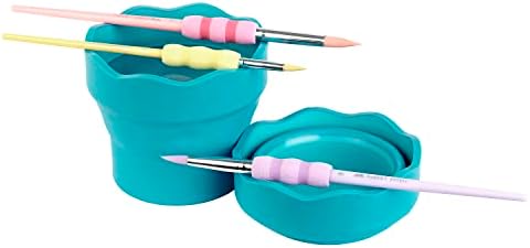 Faber-Castell Clic & Go Portable Paint Water Cup with Brush Holder, Turquoise - Collapsible Paint Brush Cleaner Rinse Cup, Travel Friendly Painting Accessories (Pack of 6)