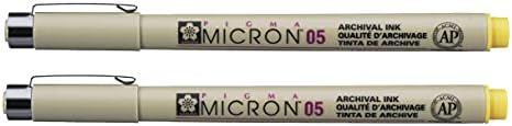 SAKURA PIGMA MICRON 05 FINELINER PEN, 0.45MM LINE WIDTH, PACK OF 2 (Yellow)