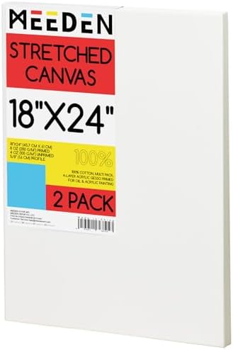 MEEDEN Stretched Canvas, 18 × 24 Inch, Pack of 2, Blank White Canvases for Painting, 100% Cotton, 14 oz Gesso-Primed, Pre-Stretched Canvas for Acrylic Oil Pouring & Airbrushing Painting