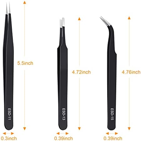 kaverme 3PCS Precision Tweezers Set, Upgraded Anti-Static Stainless Steel | Tweezers for Electronics, Soldering, Laboratory Work, Jewelry-Making, Model, Craft