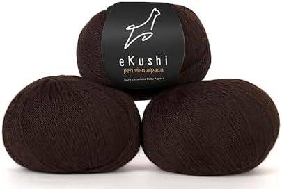 100% Baby Alpaca Yarn for Knitting & Crocheting - Set of 3 Skeins of Premium Yarn DK - Lightweight, Hypoallergenic & Thermal Peru Made - Ideal for Delicate Projects (N118 - Dark Chocolate)