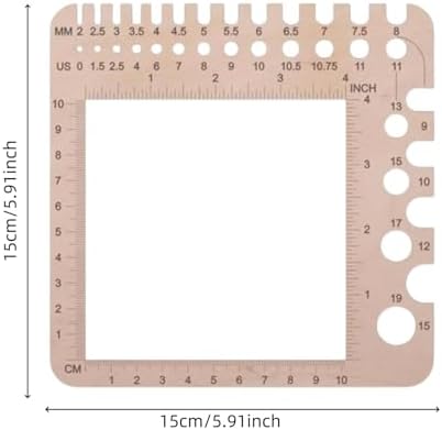 1 Pcs Wooden Knitting Gauge Ruler, 15CM/5.9 Inch Multi-functional Needle Sizer, Stitch Counter Spinner & Yarn Measuring Tool, Precise Size Marker Square Craft Accessory for Knitting Crochet DIY Crafts