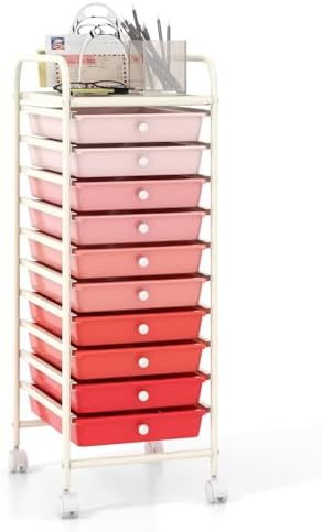 COSTWAY 10-Drawer Rolling Storage Cart, Utility Mobile Trolley