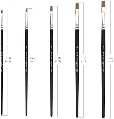 XDT#537 Flat Artist Paint Brush 5 Piece Set Medium Stiff Nylon Hair Extra Short Handle #1#2#3#4#5, Acrylic Oil Watercolor