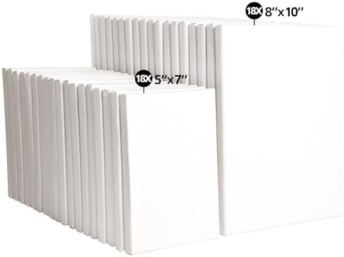36 Pack Stretched Canvases for Painting-18 Packs of 5x7,8x10