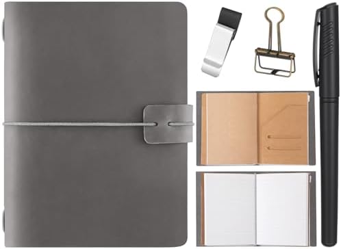 Thenshop Leather Travel Notebook 3 Inserts,Gray,Passport Size