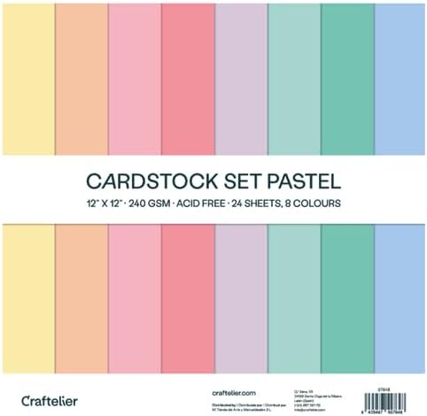 Craftelier - Cardstock Set Pastel | Pack of 24 Double Sided Cardstock for Cardmaking, Scrapbooking and Craft Projects | Weight 240 grams | Size 30,48 cm x 30,48 cm (12" x 12")