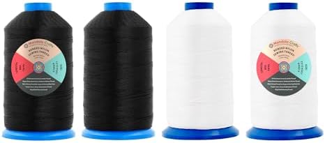 Mandala Crafts Size 207 630D T210 Black White Bonded Nylon Thread, 3200 YDs