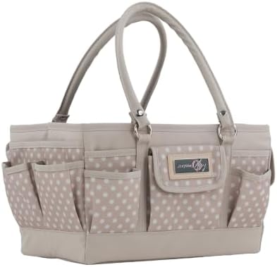 Everything Mary Deluxe Store & Tote Organizer – Tan Dot Craft Tote with Handle – Art Supply Caddy for Sewing, Scrapbooking, DIY Projects & Creative Tool Storage