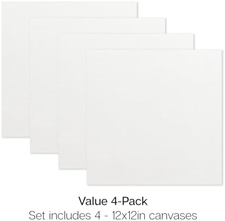 KINGART White Canvas Panel Set – Square, 12x12 Inch, 4-Pack – 100% Cotton, Pre-Primed Gesso Artist Boards for Acrylic, Oil, Sketching, & Mixed Media Painting