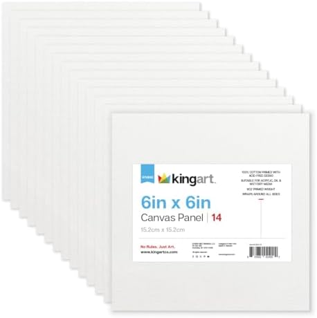 KINGART White Canvas Panel Set – Square, 6x6 Inch, 14-Pack – 100% Cotton, Pre-Primed Gesso Artist Boards for Acrylic, Oil, Sketching, & Mixed Media Painting