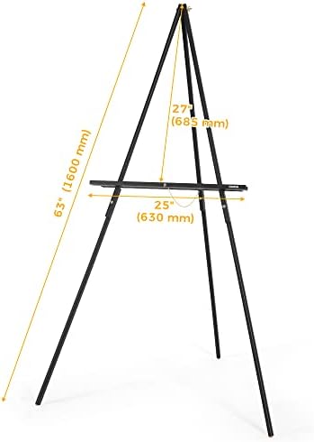 VISWIN 63" Black Easel Stand for Wedding Signs, Adjustable Wooden Display Easel with Holder, Tripod Floor Easel for Welcome Board, Poster, Picture, Photos, Paintings