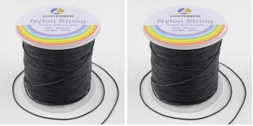 LUSTEMBER 0.8mm Nylon String, Strong Bracelet String, Durable Nylon Cord for Jewelry Making, Bracelets, Beading, Necklaces, Rattail Braiding, Kumihimo, Wind Chimes, Blinds and Handicrafts (Pack of 2)