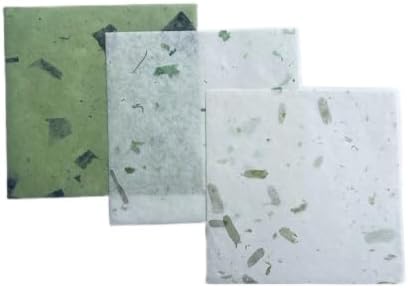 Natural Fiber Mulberry Paper Sheets 6 x 6 Inches, 50 PCS Handmade Craft Paper for Origami, Scrapbooking, Card Making, DIY Decoration, Mixed Media Art (Mixed Green Rice Straw etc.,,, 6 x 6)
