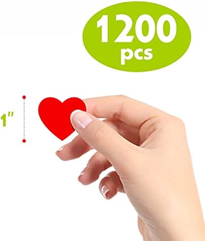 1200 PCS Red Heart Shaped Sticker Labels with Perforation Line in Roll, Use for Valentine's Day, Award Charts, Offices, Teachers & Classrooms, Bookmarks (1" in Diameter)