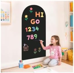 Magnetic Wall Decal for Kids 39.3x17.5 Inches Black Magnetic Wall Decal Arch Chalkboard with Colorful Liquid Chalks Multiple Accessories for Home Playroom and Classroom