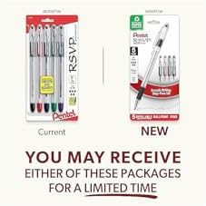 Pentel RSVP Ballpoint Pen, Fine Line, (0.7mm), Assorted Ink, Pack of 5 (BK90BP5M)