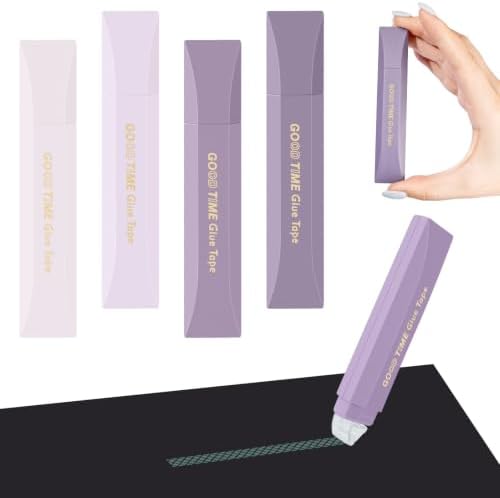 Temiary 4 Pack Double Sided Tape Pen, 16.4 Ft x 0.24 Inch Scrapbook Tape Roller for Crafts, Aesthetic Adhesive Glue Tape Pens for Scrapbooking School Office Journaling Supplies (Purple)
