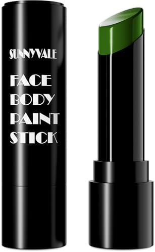 SUNNYVALE Halloween Wicked Witch Green Face Body Paint Stick Cream, Dark Green Eye Black Football for Sport Accessories, Hypoallergenic Grease Foundation Cosplay Hulk Camo Hunting Painting Makeup