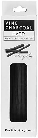 Pacific Arc Artist Vine Charcoal, Hard, Black 12 Pieces, Artist Vine Charcoal Sticks, Hard and Smooth Drawing Charcoal