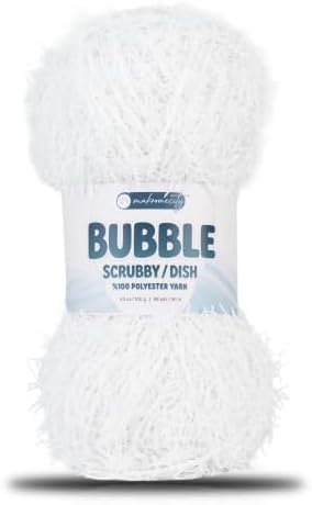 Makromecity Bubble Scrubby Yarn - 100% Premium Polyester Yarn for Crocheting and Knitting - 3.5 Oz (100g), 98 Yds (90m) - Ideal for Dishcloths, Crafting & Bath Washcloths (Snow White, 1 Skein)
