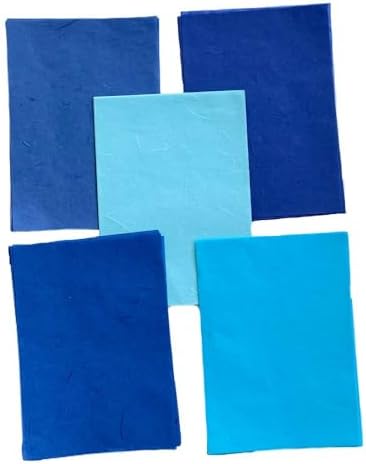 A5 50 Sheets Natural Fiber Mulberry Tree Mulberry Paper Sheets Art Tissue Washi Paper Design Craft Art Origami Suppliers Card Making 8.3" x 5.8". (Blue Tone, A5)