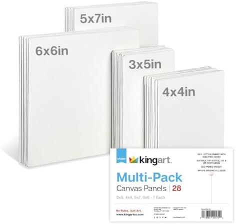 KINGART White Canvas Panel Set – Mini Assortment, 28-Pack – 100% Cotton, Triple Gesso Primed Artist Boards for Acrylic, Oil, Sketching, & Mixed Media Painting