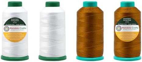 Mandala Crafts Size 69 210D T70 White Brown Bonded Nylon Thread, 6000 YDs