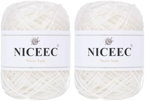 NICEEC 2 Skeins Polyester Plastic Yarn Hand-Knitted Yarn-01#White