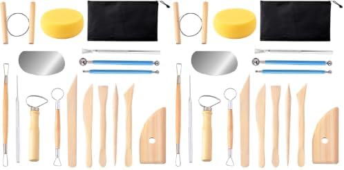 S & E TEACHER'S EDITION 17 Pcs Pottery & Clay Sculpting Tools, Double-Sided, Ceramics Tools Smooth Wooden Handles for Trimming, Embossing Pattern. (Pack of 2)