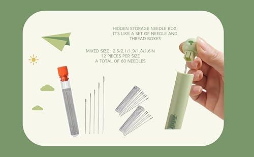 62 Piece Set with Large Eye Needles and Holes, 2-in-1 Thread Removal and Threading Tool, Magnetic Suction Press Storage Tube, Mixed Sizes High Quality Combination (Value Combo)