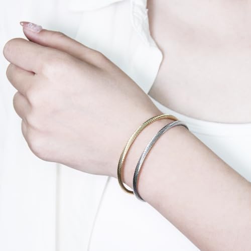 Exway 20 Pcs Elastic charm Bracelet chain Stainless Steel Cable Wire Twisted Cuff Bangle Bracelet Gold And Sliver charm Bracelets Kit for Crafts DIY Women Jewelry Making