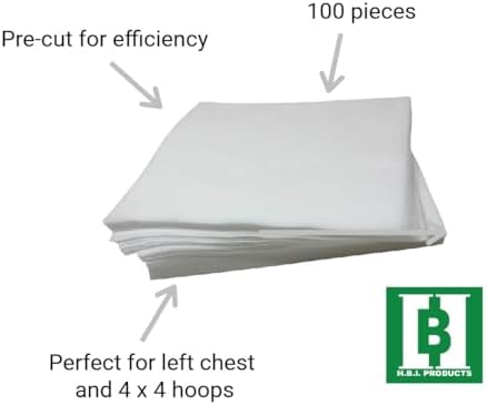 HBI Wash Away Water Soluble Stabilizer Sheets, 8 x 8 in, 100 Pack