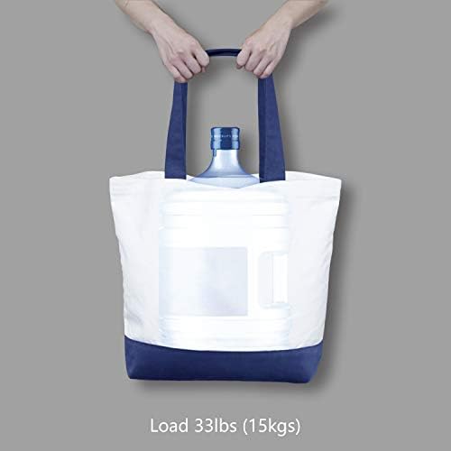 TOPDesign 6-Pack Super Strong Large 12oz Cotton Canvas Tote Bag, Reusable Grocery Shopping Cloth Bag, Fashionable Two-Tone Tote for Crafts, DIY Your Creative Designs (Blue/White)
