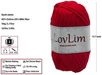 Yarn Pack, 2 skeins of 50g Each, Soft Cotton Yarn for Crochet and Knitting, Craft DK Amigurumi Yarn (Red)