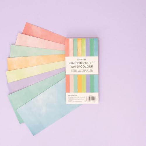 Craftelier - Watercolor Color Cardstock | Pack of Colored Cardstock | Colored Paper for Crafts, Scrapbooking, DIY Projects | 32 Sheets, Double-Sided, 5.91" x 2.95", 8.47oz